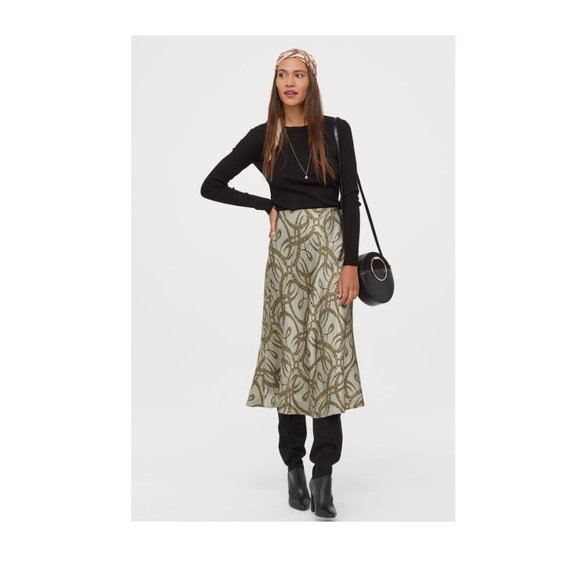 Richard Allan x H&M Collab Patterned Skirt Sz 14 Olive Green - Picture 2 of 6